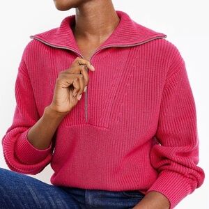 LOFT pink Ribbed chunky knit 100% cotton long sleeve Half Zip Sweater size XL
